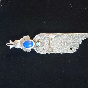 Corn maiden tufa cast sterling Anthony Lovato pendant/pin with blue Lapis/Turqu.